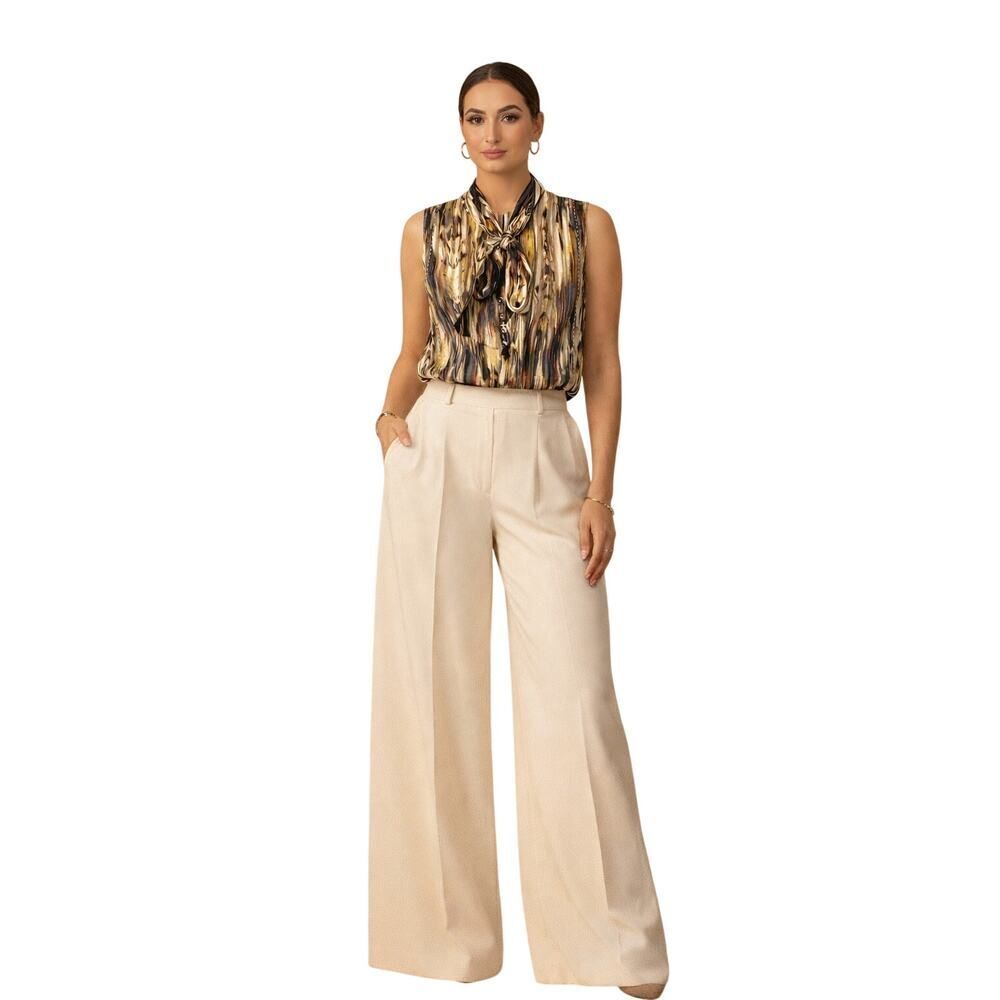 CLASSIQUES ENTIER Women’s Sheer Tie Neck Sleeveless Blouse Brown Extra Small